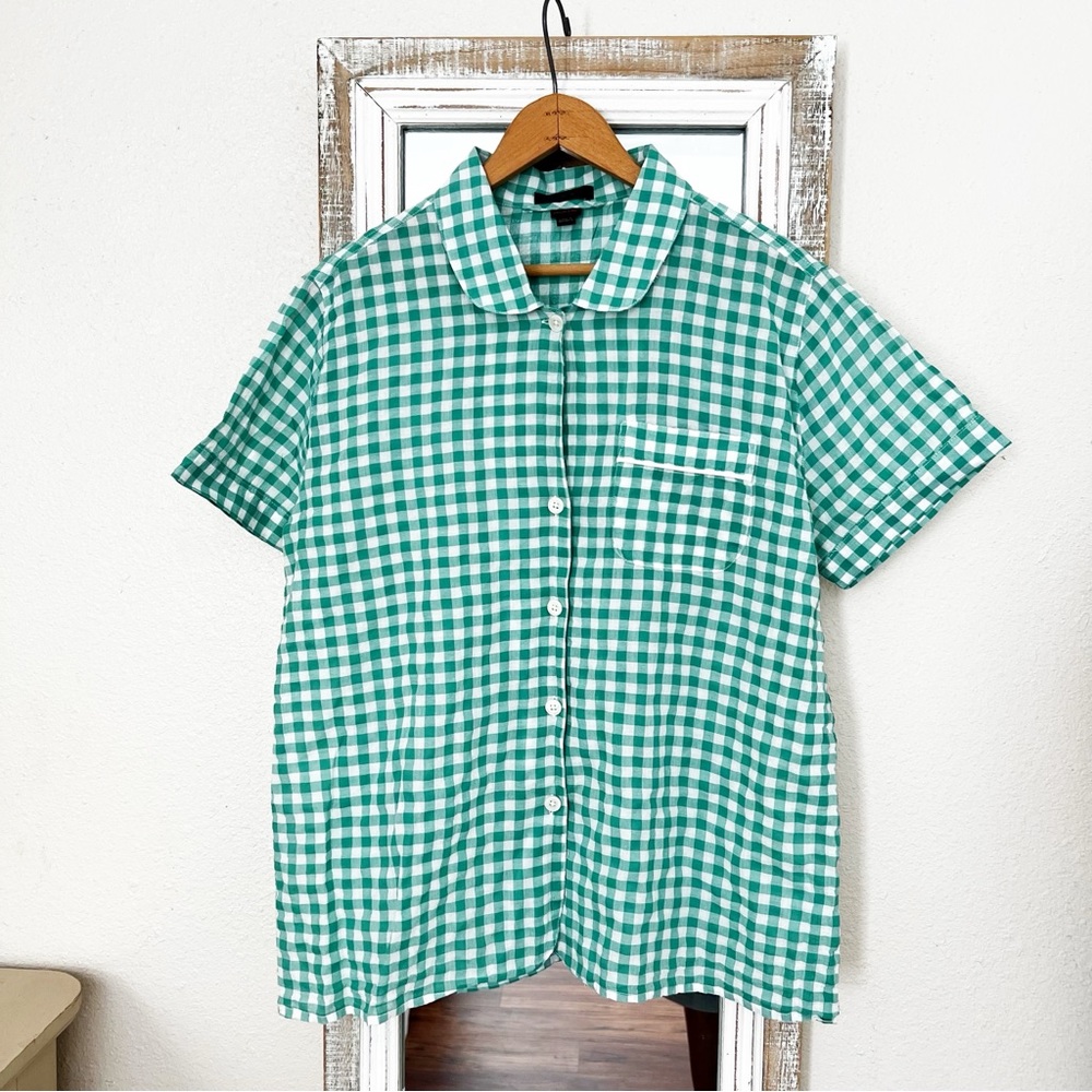 J. Crew Green and White Gingham Sleepwear top